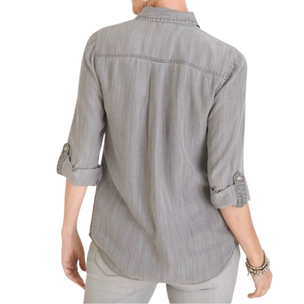CHICO’s Half Placket Button-Down Shirt in Moonstone Size 0 (4-6) - Picture 3 of 13